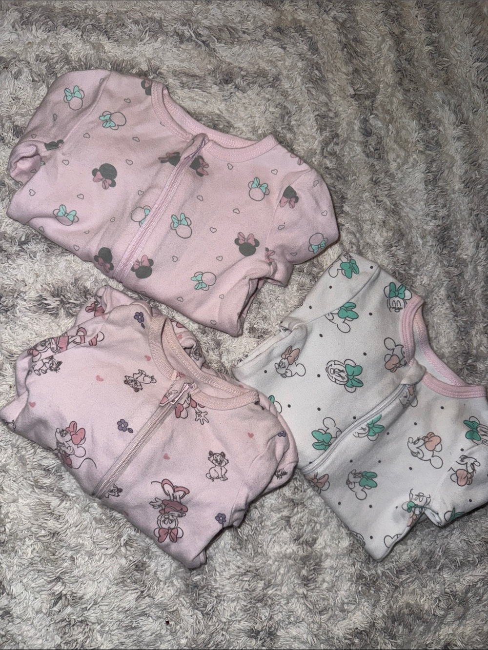 0/3m Disney Pink and White Bunny-Print Footed One-Piece Sleepers x3